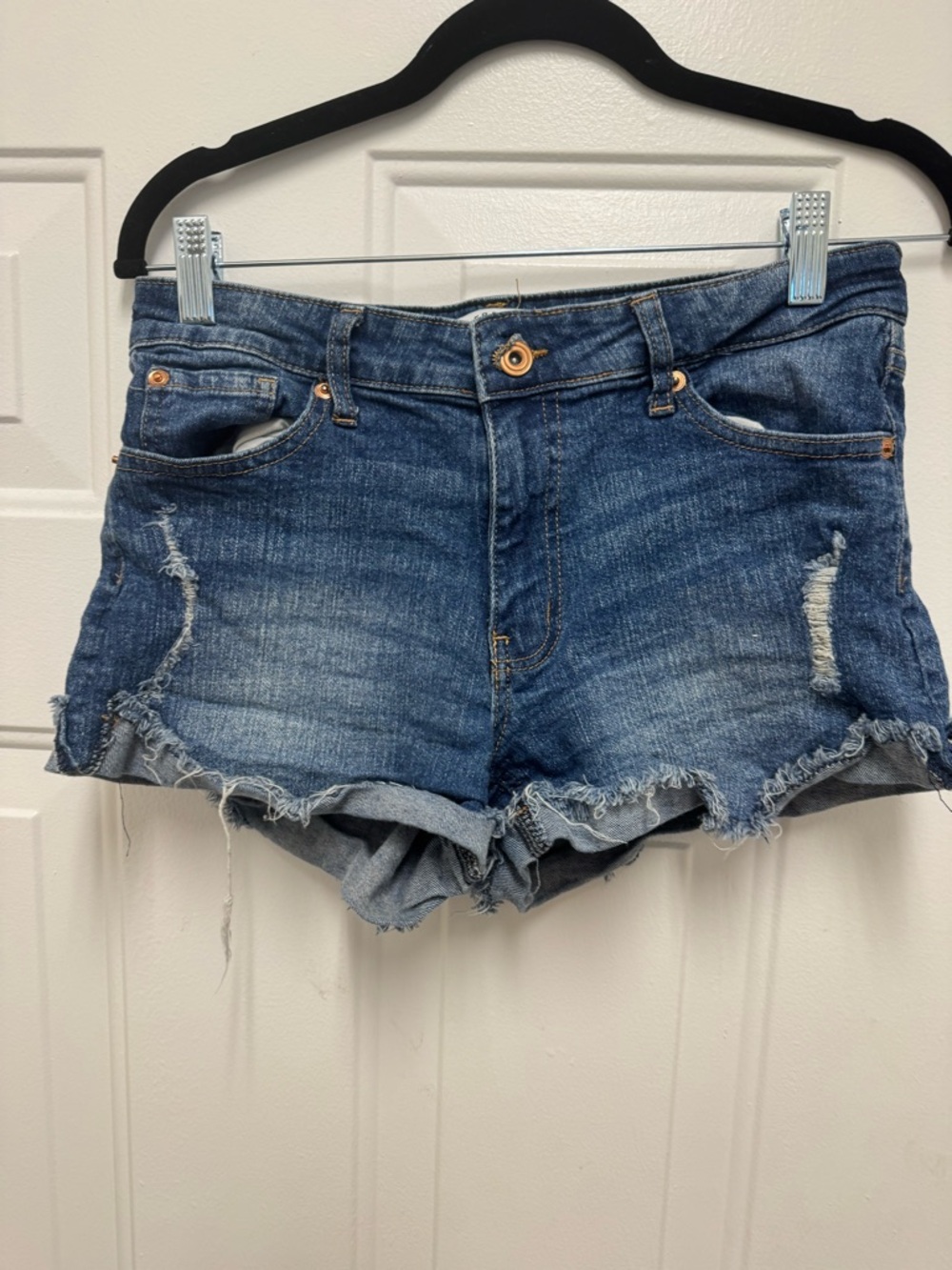 Celebrity Pink Distressed Dark Blue Denim Jean Shorts